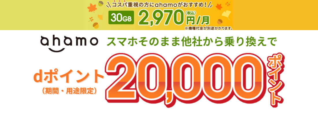 ahamoに乗り換えで20,000ポイントプレゼント