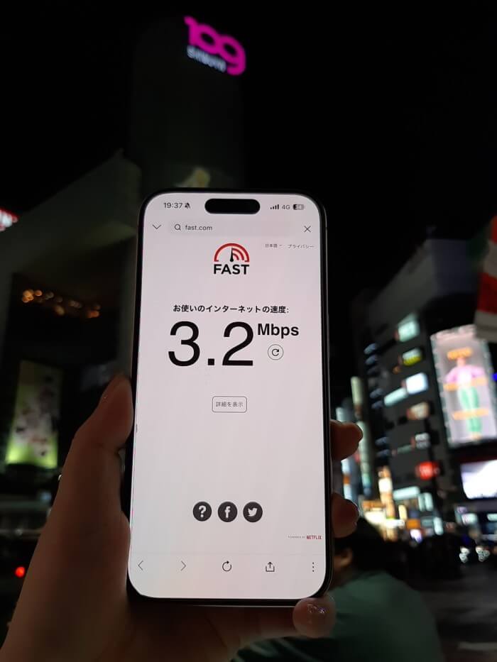 渋谷109前でahamoの速度を計測