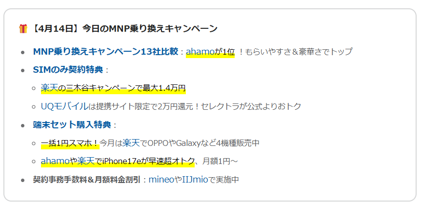 今日のキャンペーン