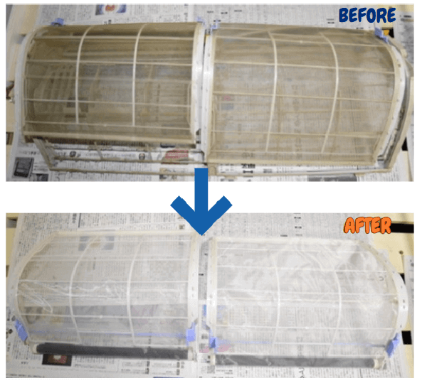 くらしのマーケットで頼んだエアコンクリーニングのフィルター Before After