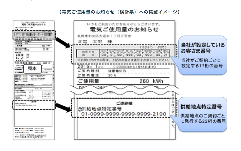北海道電力(ほくでん)の「お客さま番号」:検針票