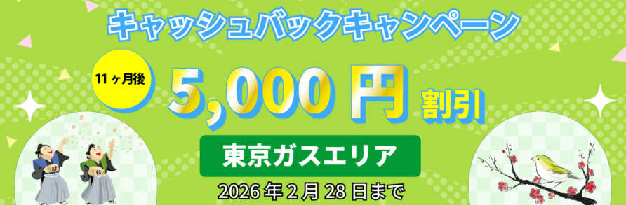 エルピオ都市ガスのおすすめポイント：都市ガス料金が断然安い、新規申込で5,000円電気代割引キャンペーン