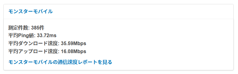 モンスターモバイル速度測定