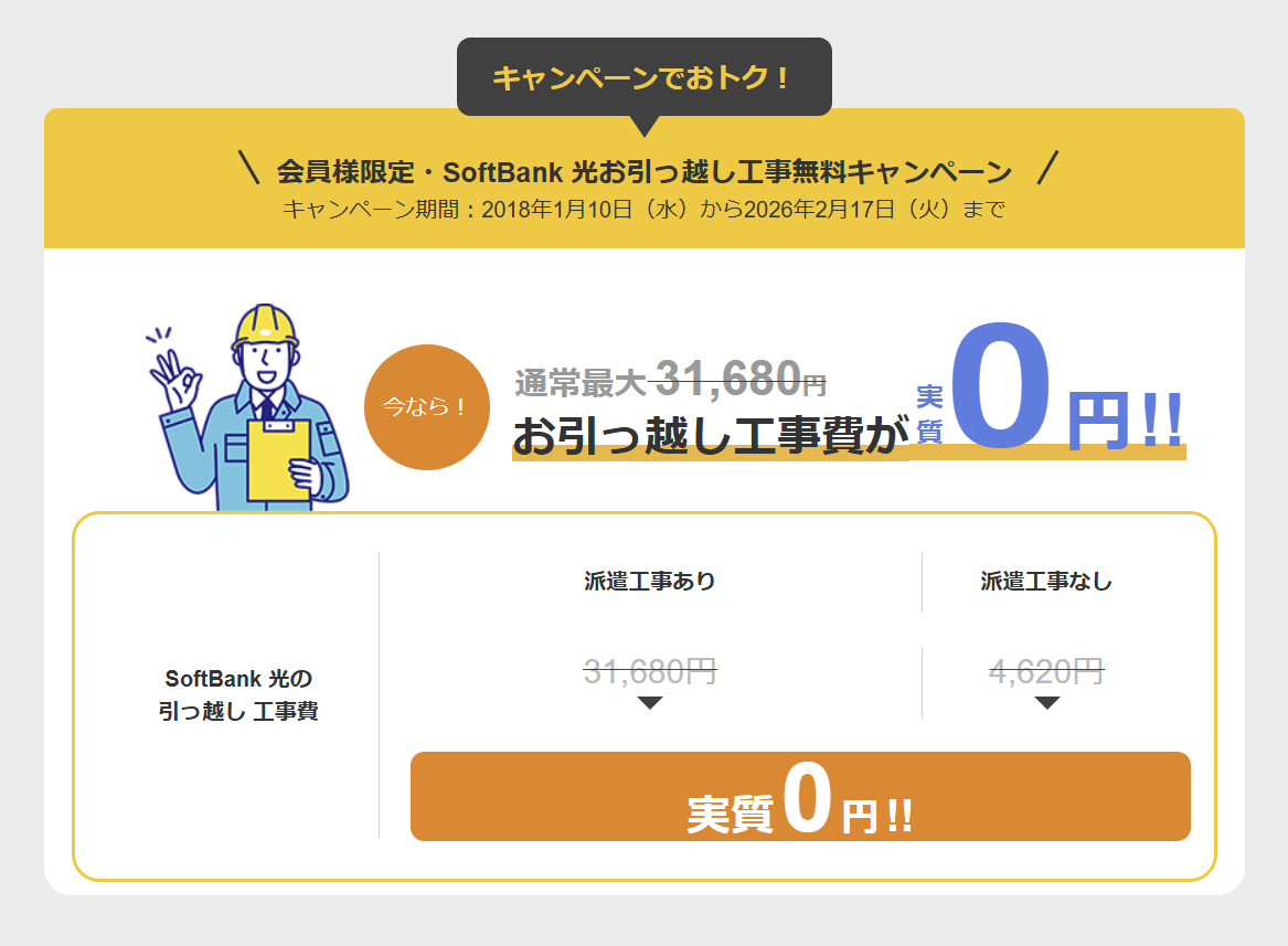 ソフトバンク光の引っ越しキャンペーン