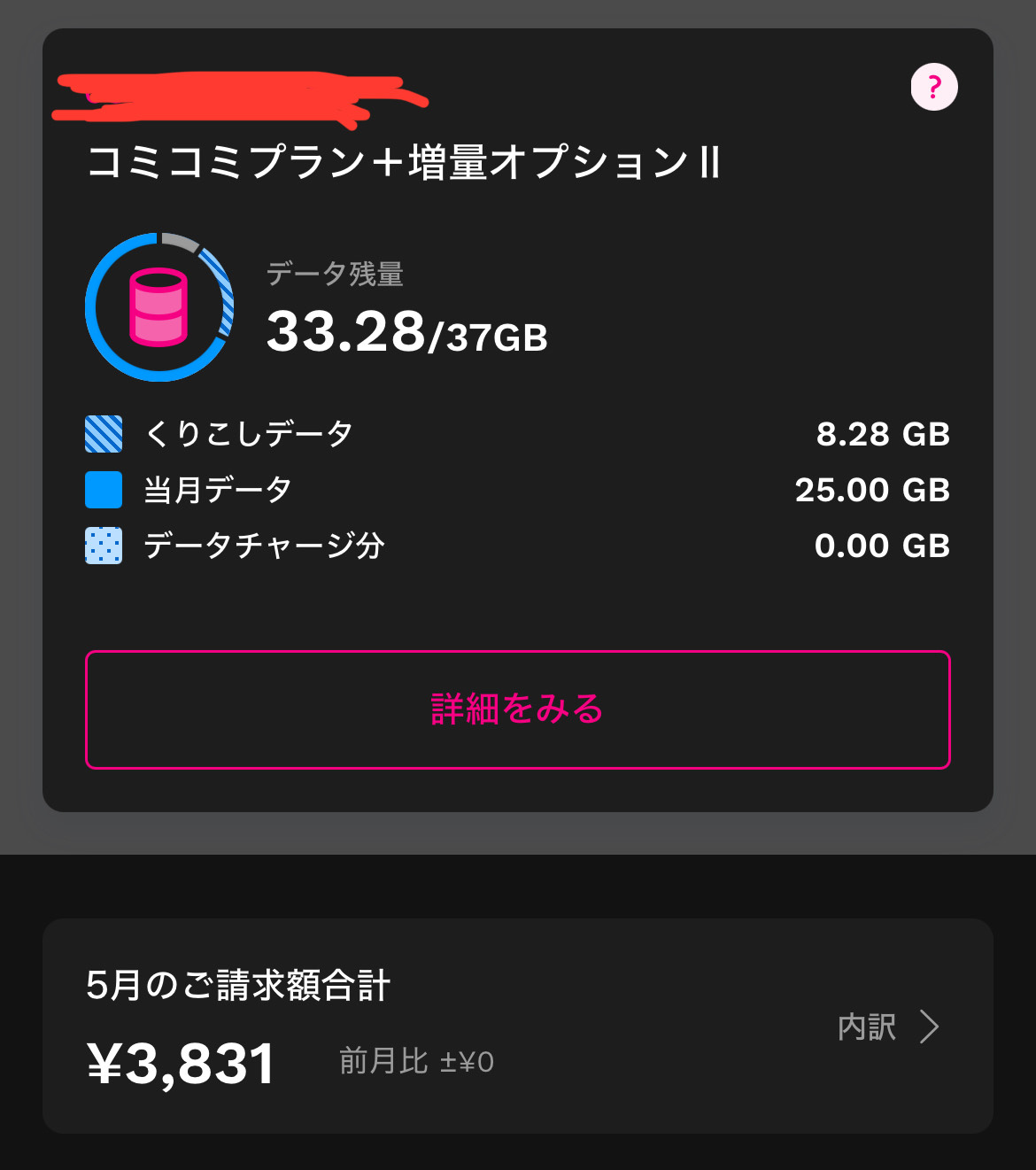 UQ mobileアプリの請求金額画面