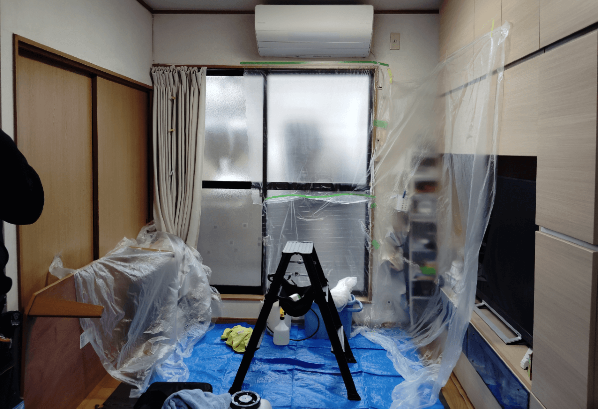 エアコンクリーニングの養生