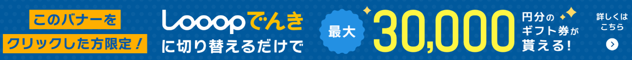 Looopでんきは今なら新規申し込みで最大3万円分のAmazonギフト券がもらえる!