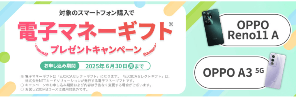 マイネオの対象スマホ購入で電子マネープレゼントキャンペーン