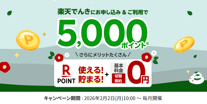 楽天でんきのお得な切り替えキャンペーンは多額の楽天ポイントがもらえる
