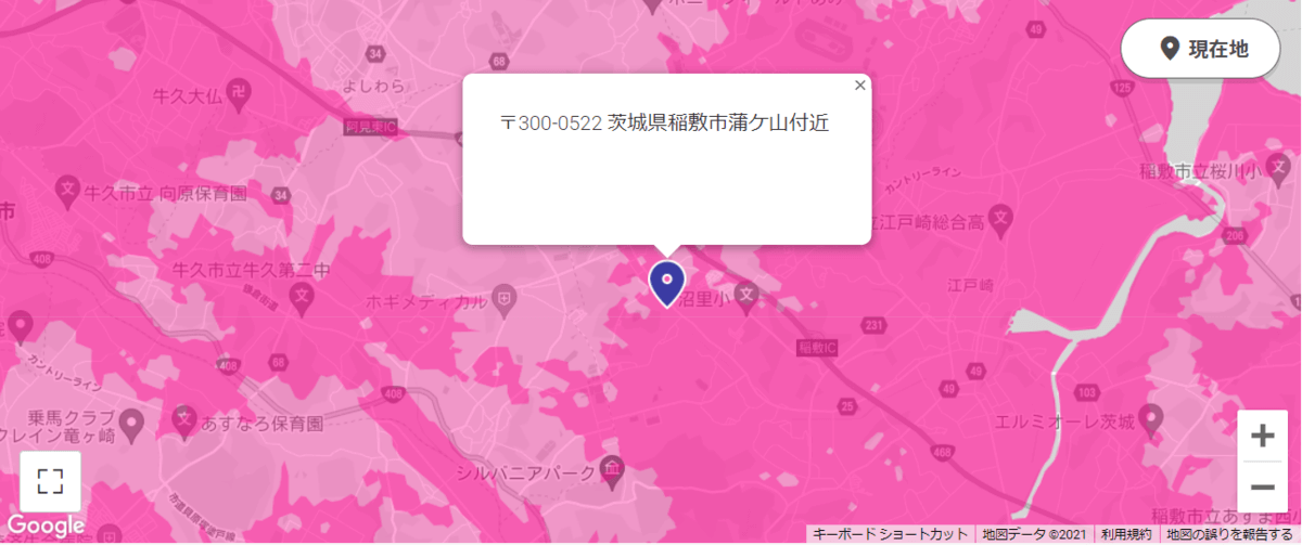 〒300-0522 茨城県稲敷市蒲ケ山付近の楽天電波状況