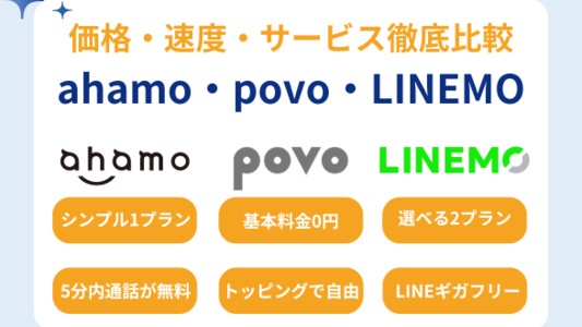ahamo、povo、LINEMOを徹底比較