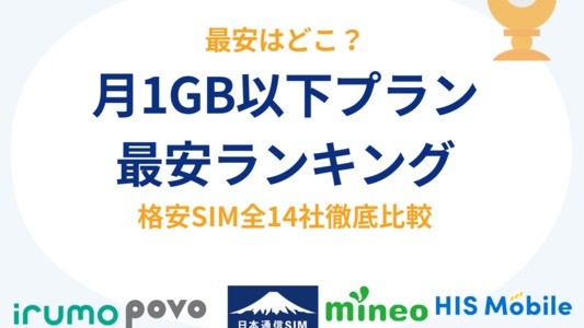月1GB以下プラン最安ランキング