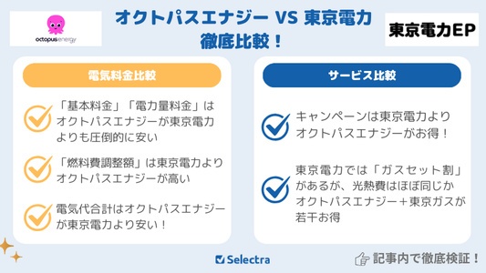 【[current-date:jp_month]最新】オクトパスエナジーVS東京電力【電気料金比較＋サービス比較】どちらが安いか徹底検証！