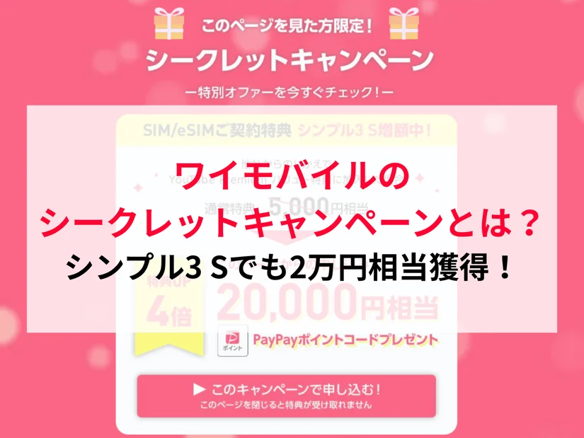 ワイモバイルに乗り換えで実質キャッシュバック！Sプランでも2万円相当もらえるシークレットキャンペーンを解説