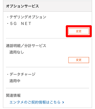 「オプションサービス」画面
